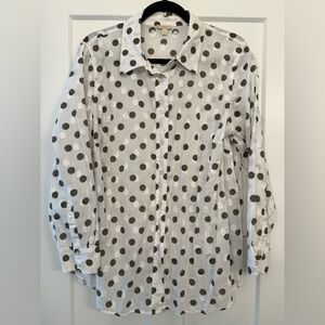 Talbots Army Green and White Polka Dot Blouse